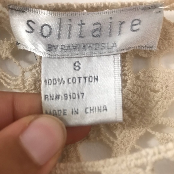 Crochet Lace Tunic Top with Cap Sleeves Off-White Solitaire Size Small - Picture 5 of 7